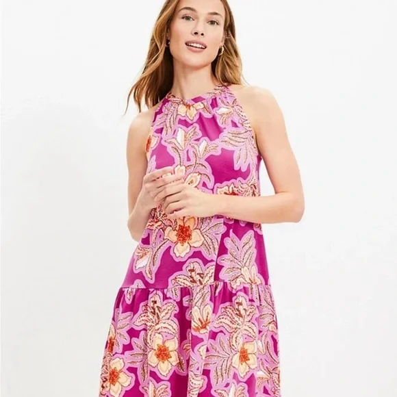 Loft Pink Mosaic Mini Halter Swing Dress - Picture 1 of 7